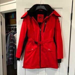 Michael Kors Red and Black Ski Jacket with Weather-Resistant Material